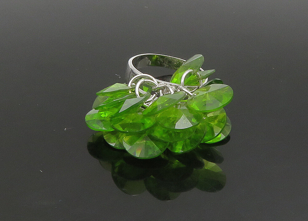 925 Sterling Silver  Vintage Peridot Cluster Shiny Cocktail Ring Sz 7  RG23516