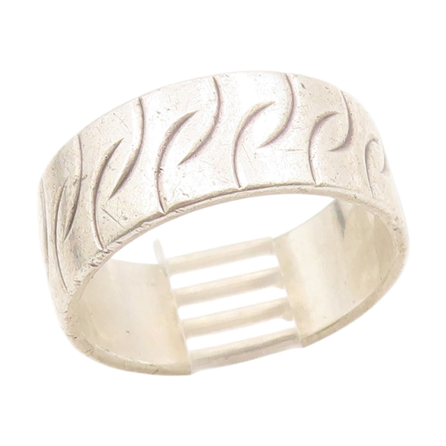 925 Sterling Silver Vintage Ring Modernist Etched Pattern Band  Sz 6  RG34493