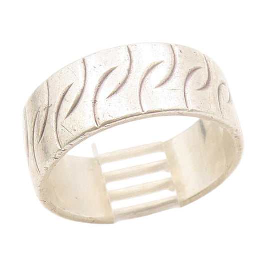 925 Sterling Silver Vintage Ring Modernist Etched Pattern Band  Sz 6  RG34493