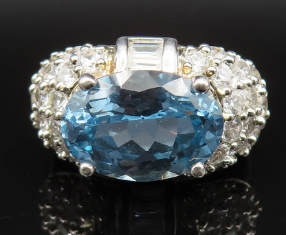925 Sterling Silver  Vintage Sparkly Blue & White Topaz Ring Sz 7  RG25389