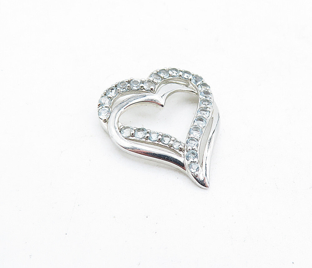 925 Sterling Silver  Vintage Petite Topaz Open Love Heart Pendant  PT3991