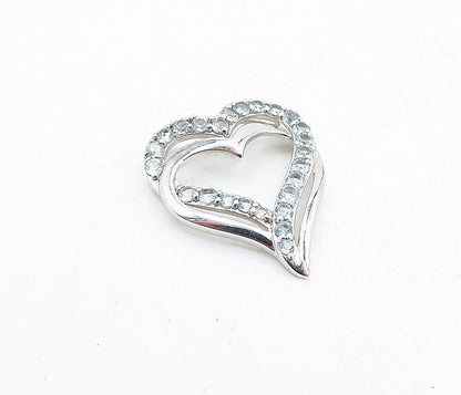 925 Sterling Silver  Vintage Petite Topaz Open Love Heart Pendant  PT3991