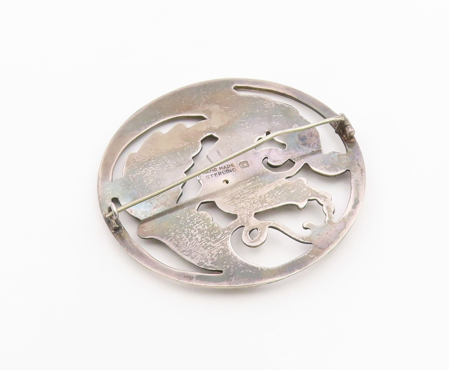 925 Sterling Silver Vintage Brooch Pin CARL POUL Openwork Foliate Circle BP12610