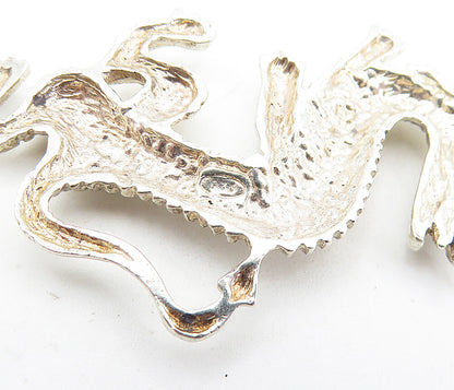 925 Sterling Silver Vintage Shiny Etched Detail Dragon Motif Pendant PT4528