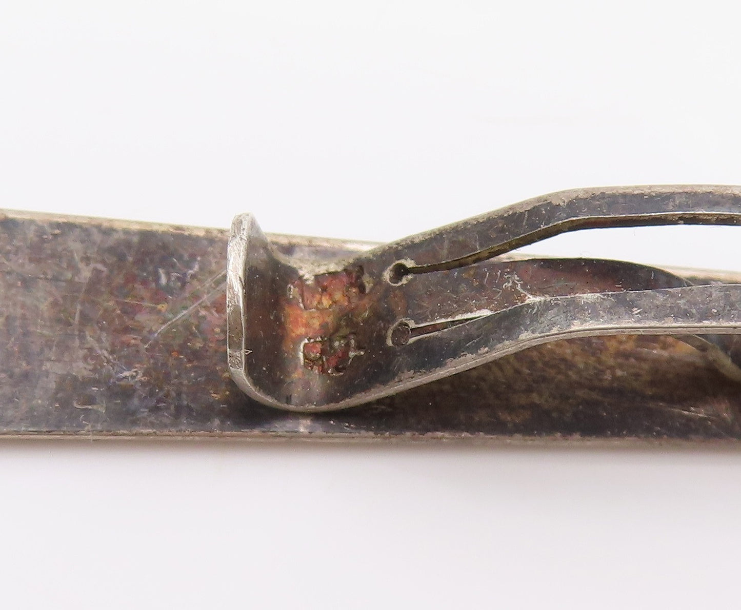 18k Gold & 925 Sterling Silver Vintage Tie Clip Aztec Inca Tribal Art Bar TR4112
