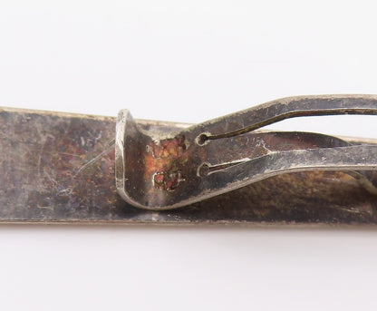 18k Gold & 925 Sterling Silver Vintage Tie Clip Aztec Inca Tribal Art Bar TR4112