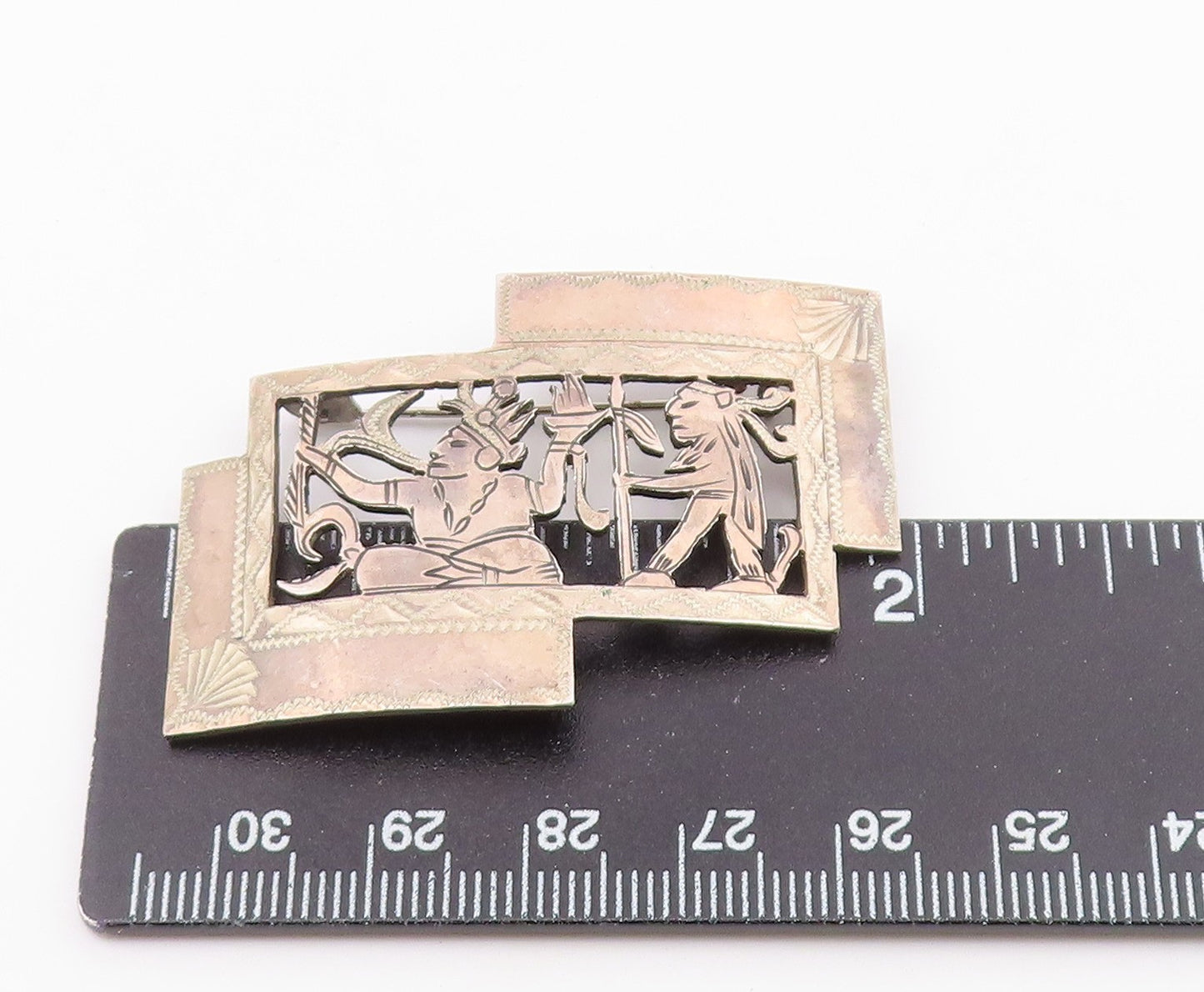 925 Sterling Silver  Vintage Warrior Scene Shiny Etched Brooch Pin  BP8857