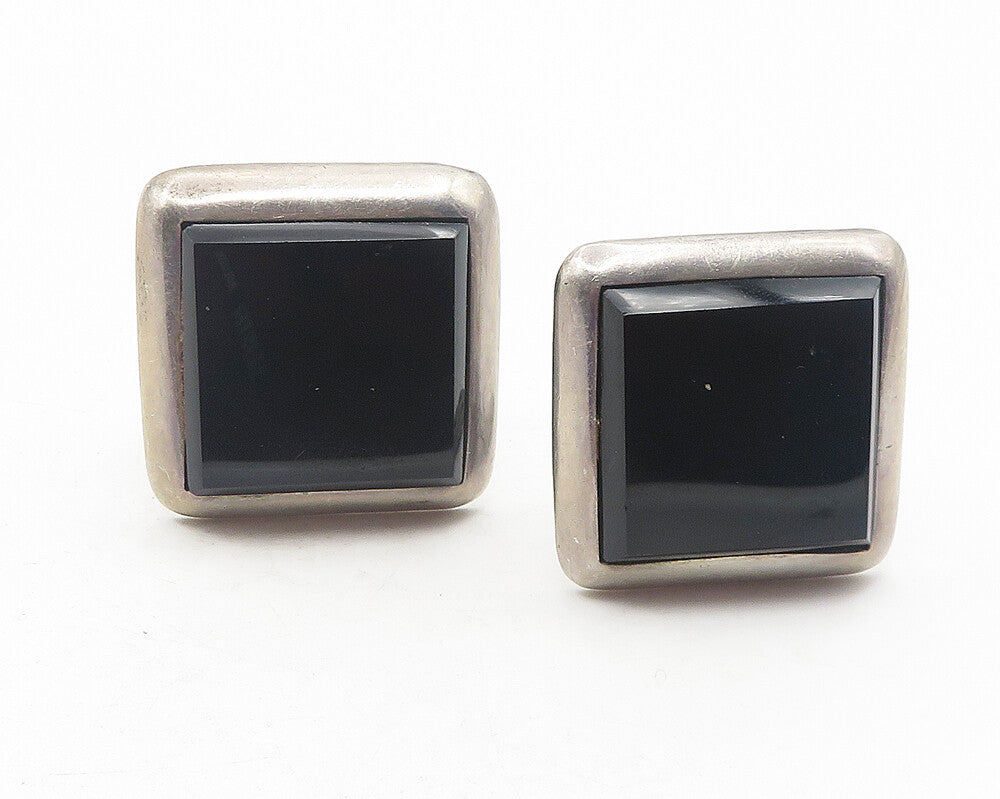 MEXICO 925 Sterling Silver  Vintage Black Onyx Non Pierce Earrings  EG6114