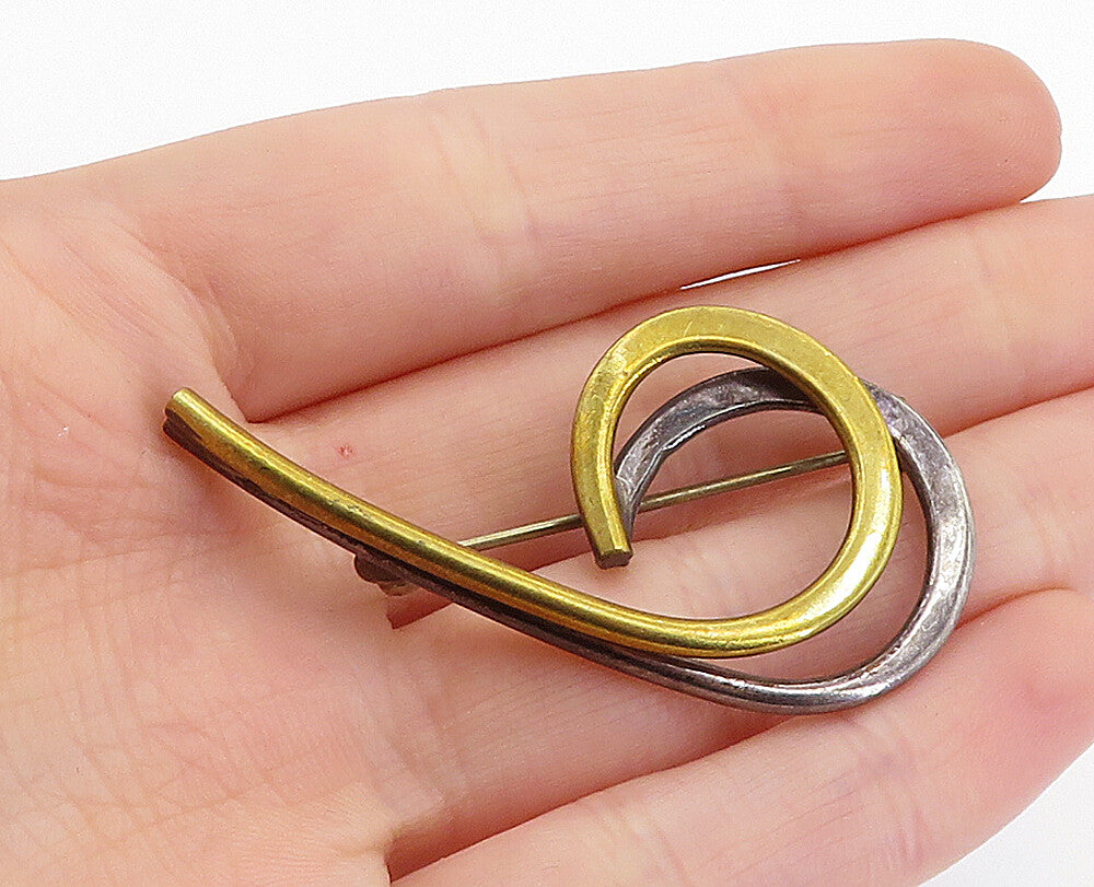 MEXICO 925 Sterling Silver  Vintage Two Tone Shiny Swirl Brooch Pin  BP2401