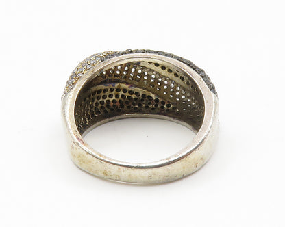 925 Sterling Silver  Vintage Hematite & Topaz Dome Band Ring Sz 6  RG14172