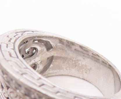 925 Sterling Silver Vintage Ring CZ Floral Openwork Wide Band  Sz 8.5  RG34372
