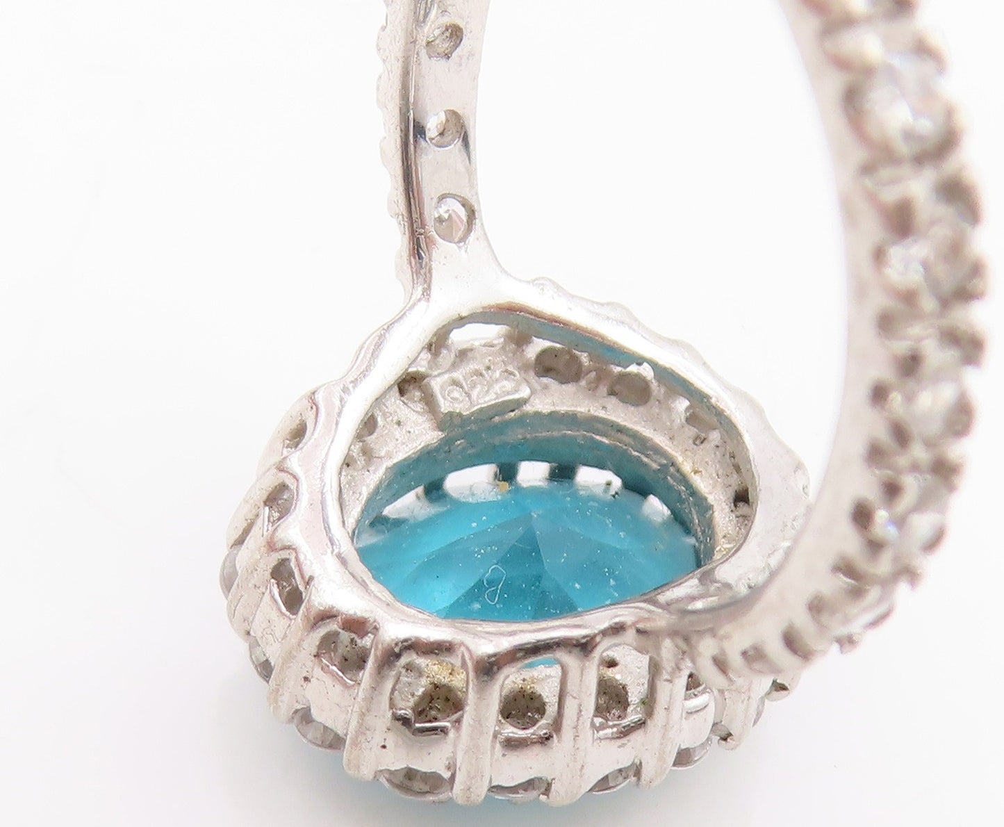 925 Sterling Silver Vintage Ring Faceted Blue Topaz Halo CZ Band  Sz 6  RG33920