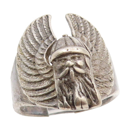 925 Sterling Silver Vintage Ring Etched Viking Warrior Thor Band  Sz 12  RG34574