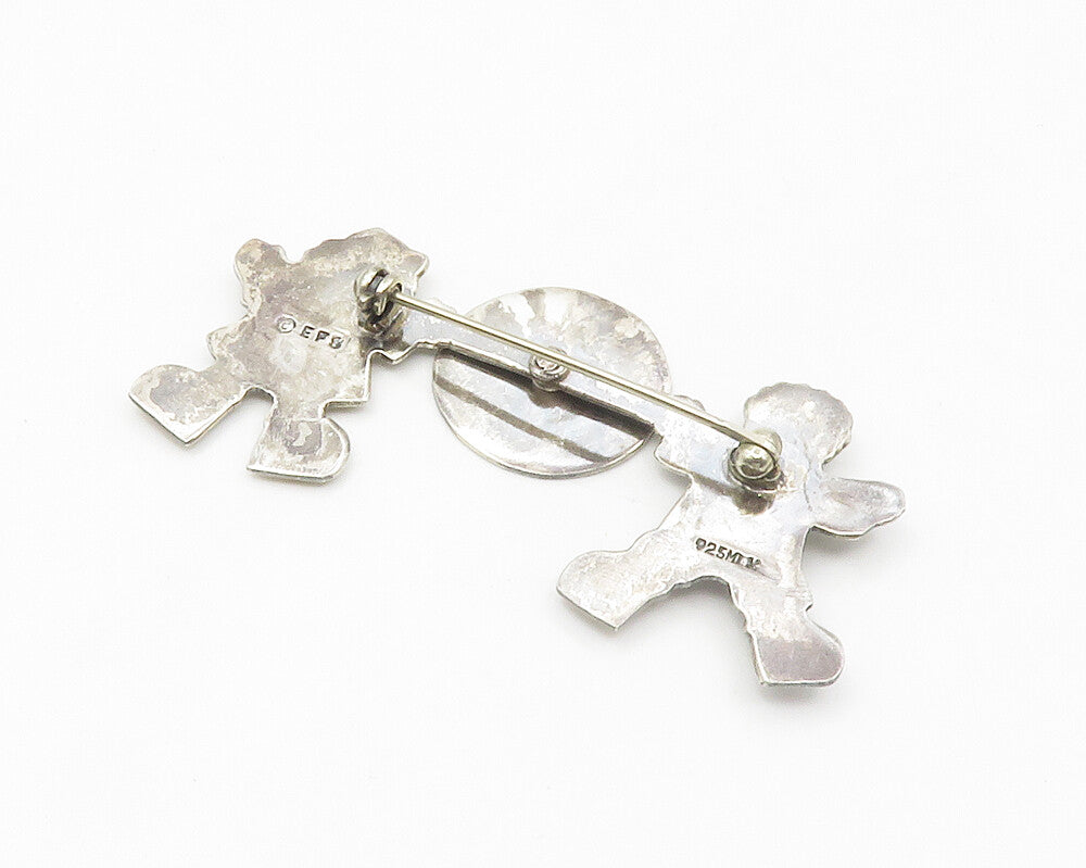 MEXICO 925 Sterling Silver Vintage Inspirational Children Brooch Pin BP5400