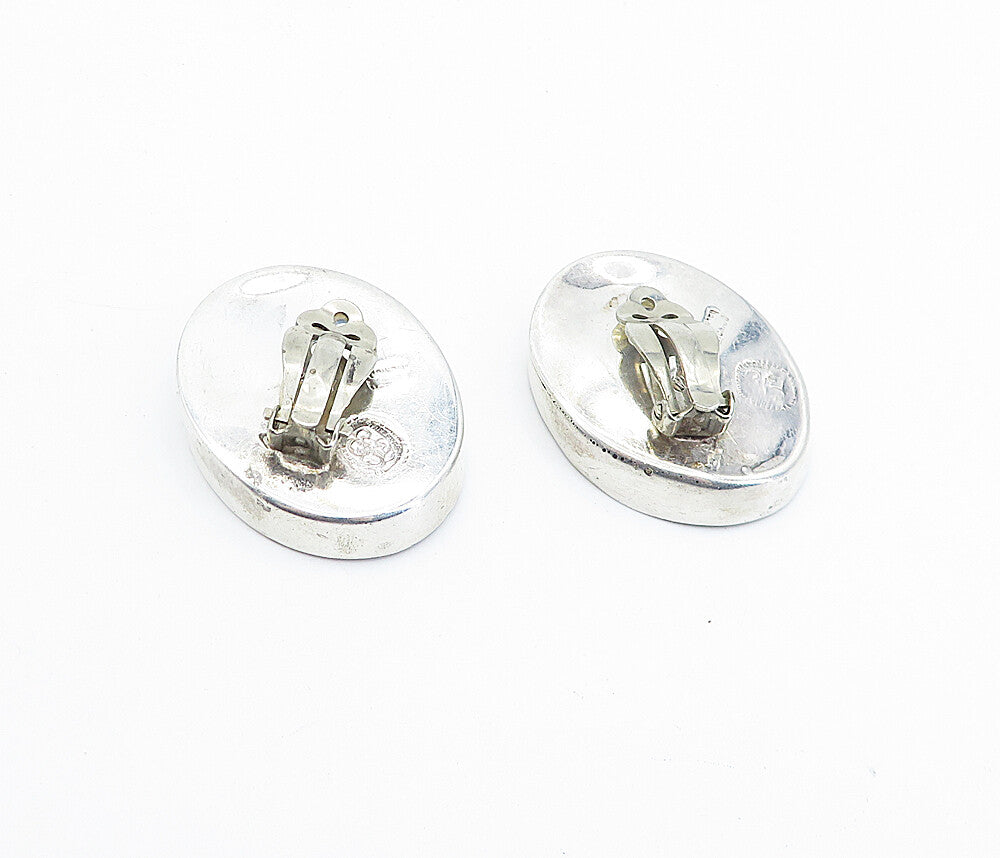 LOS BALLESTEROS MEXICO 925 Silver  Vintage Oval Non Pierce Earrings  EG2602
