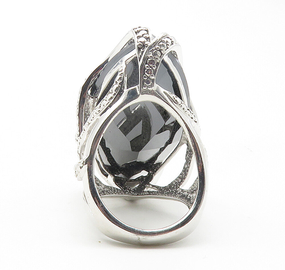 925 Sterling Silver  Large Marquise Cut Hematite Cocktail Ring Sz 7  RG11838