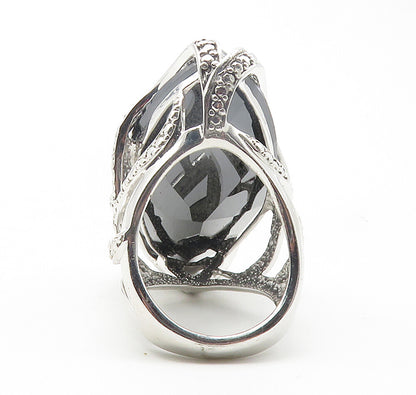 925 Sterling Silver  Large Marquise Cut Hematite Cocktail Ring Sz 7  RG11838