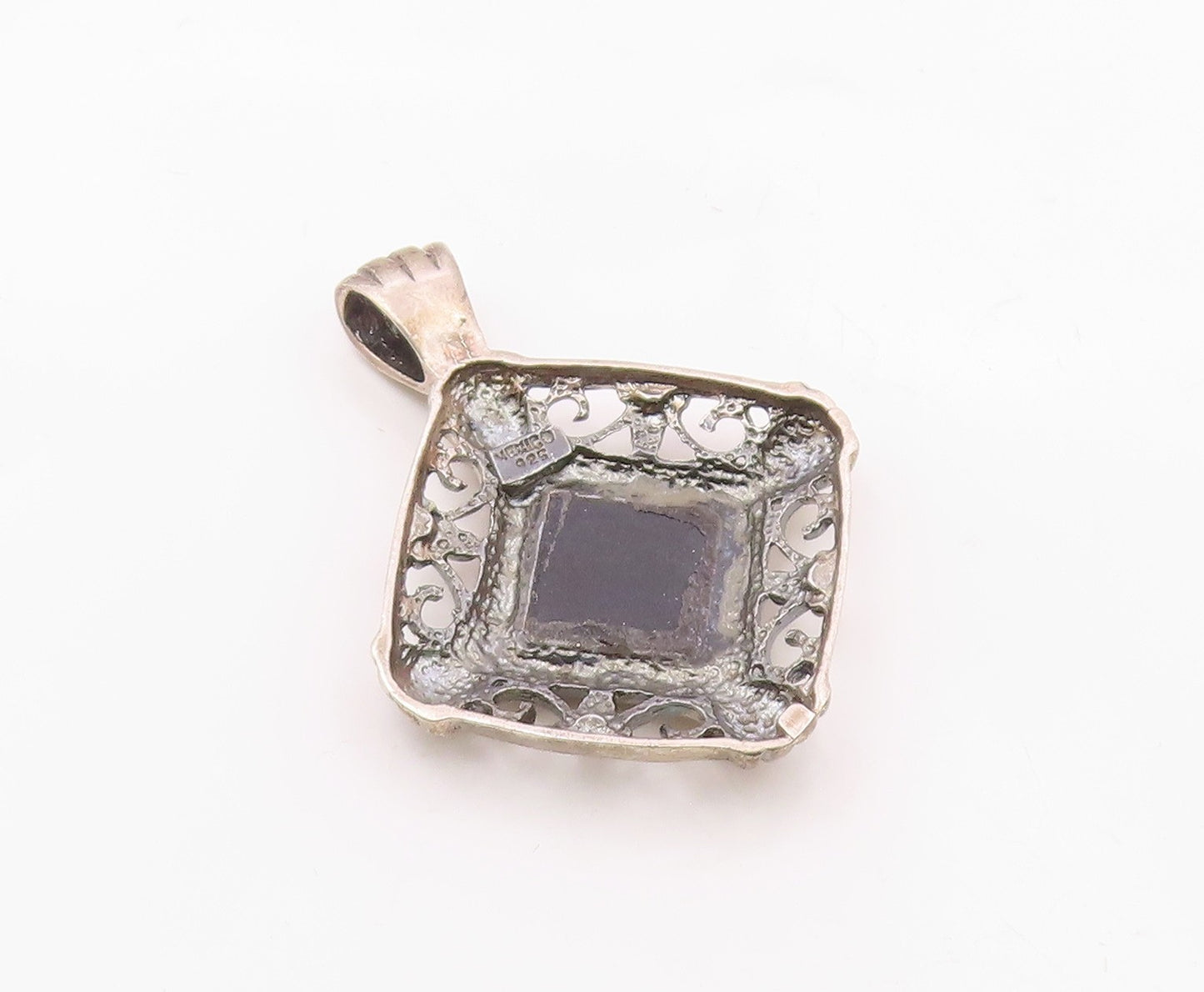 MEXICO 925 Sterling Silver  Vintage Black Onyx Swirl Border Pendant  PT11969