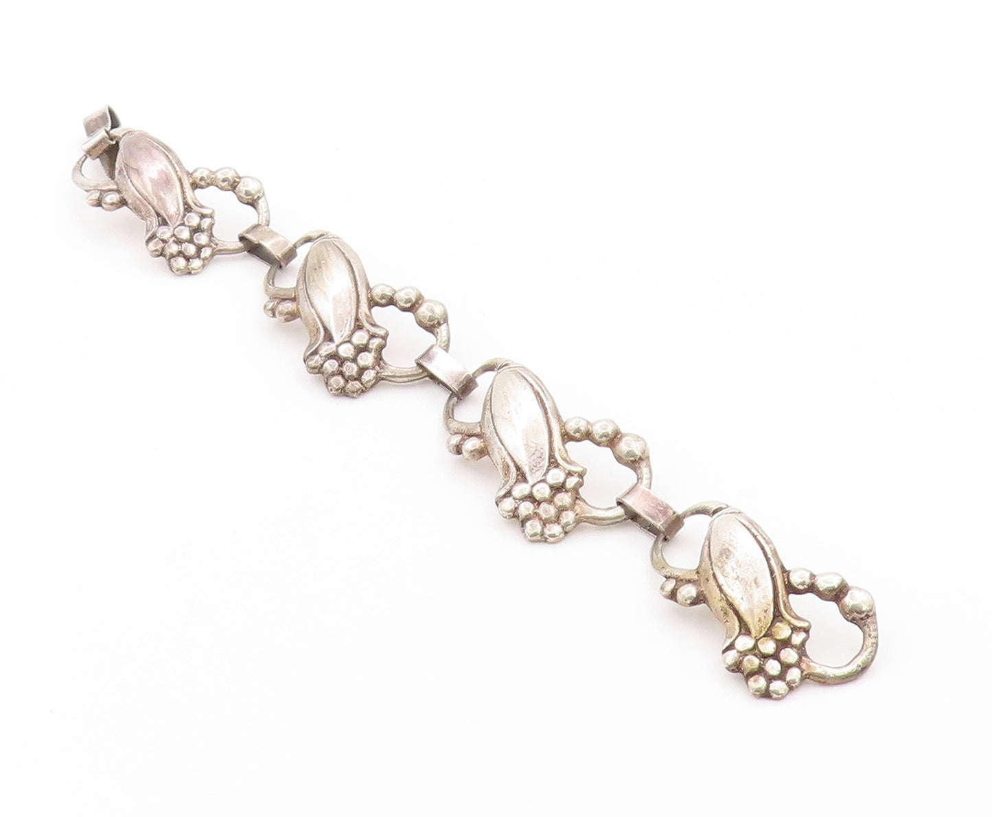 925 Sterling Silver Vintage Bracelet Modernist Cutout Infinity Flowers  BT11208