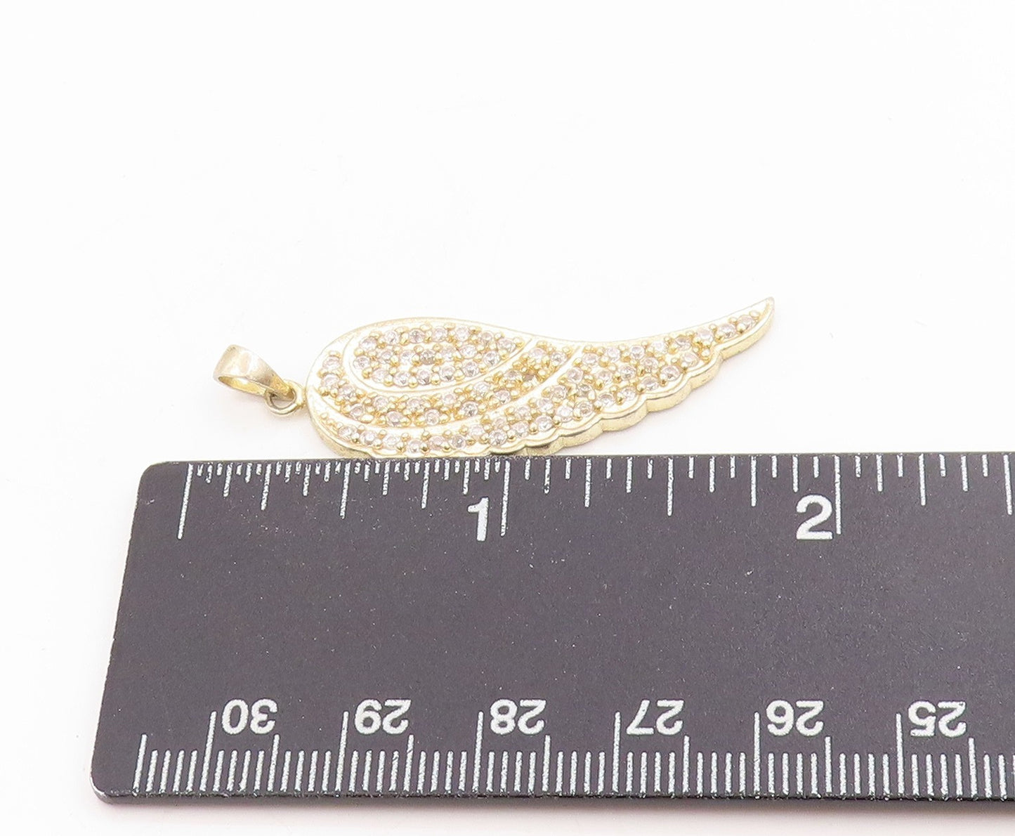 925 Sterling Silver Vintage Pendant Gold Plated CZ Guardian Angel Wing  PT25361