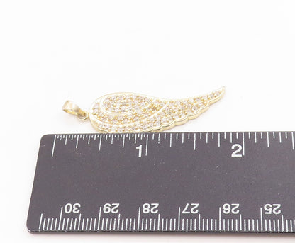 925 Sterling Silver Vintage Pendant Gold Plated CZ Guardian Angel Wing  PT25361