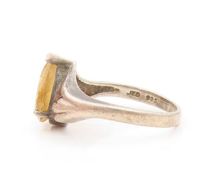 925 Sterling Silver Vintage Ring Dark Tone Carved Drop Cut Citrine Sz 9  RG31826