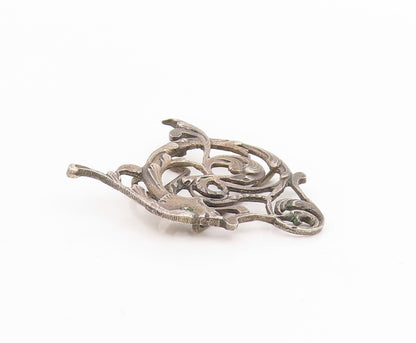 925 Sterling Silver Vintage Belt Buckle Openwork Mythical Winged Dragon  TR4135