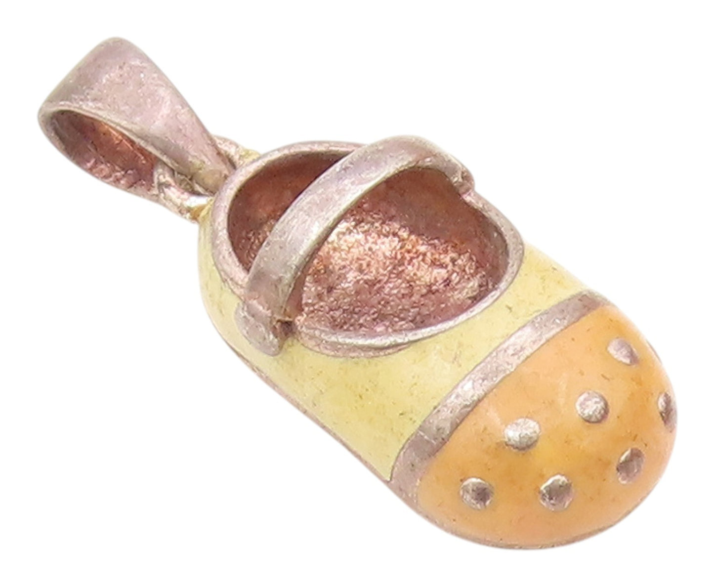925 Sterling Silver  Vintage Enamel Mary Jane Shoe Slipper Pendant  PT18465