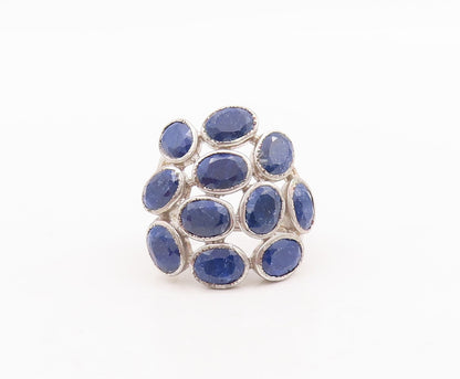 925 Sterling Silver Vintage Ring Oval Cut Blue Gemstone Cluster  Sz 8 RG29716