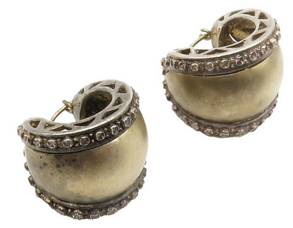 925 Sterling Silver  Vintage Petite Dark Tone Cutout Trim Hoop Earrings EG7186