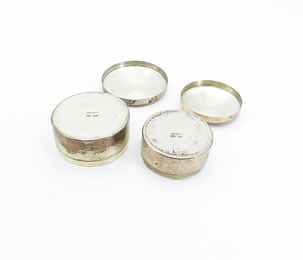 RUSSIA 925 Silver  Vintage 2 Pcs Etched Round Pill Box Set (OPENS)  TR1064