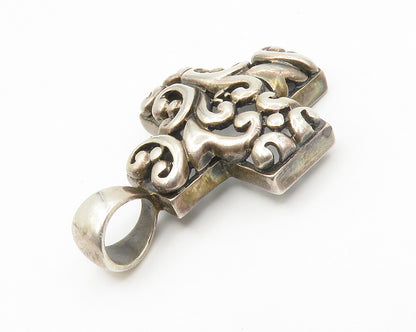 925 Sterling Silver  Vintage Open Swirl Cross Dark Tone Shiny Pendant  PT10932