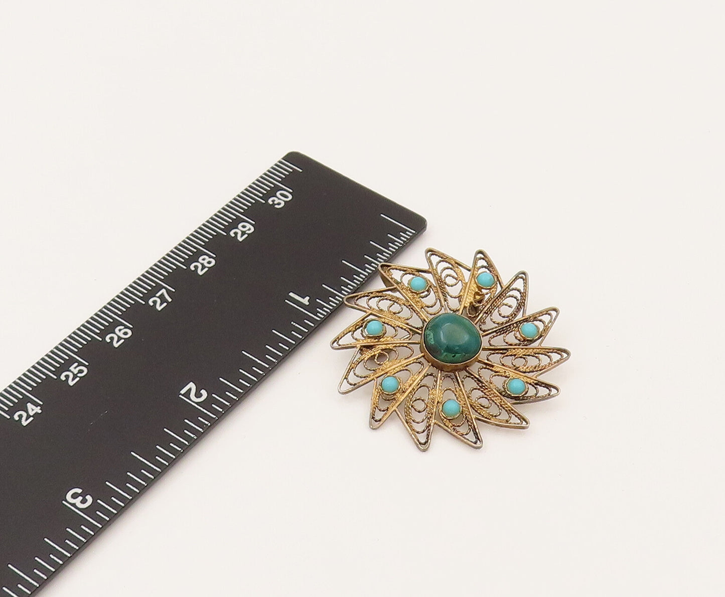ISRAEL 925 Silver  Vintage Turquoise & Chrysocolla Pinwheel Brooch Pin BP10233