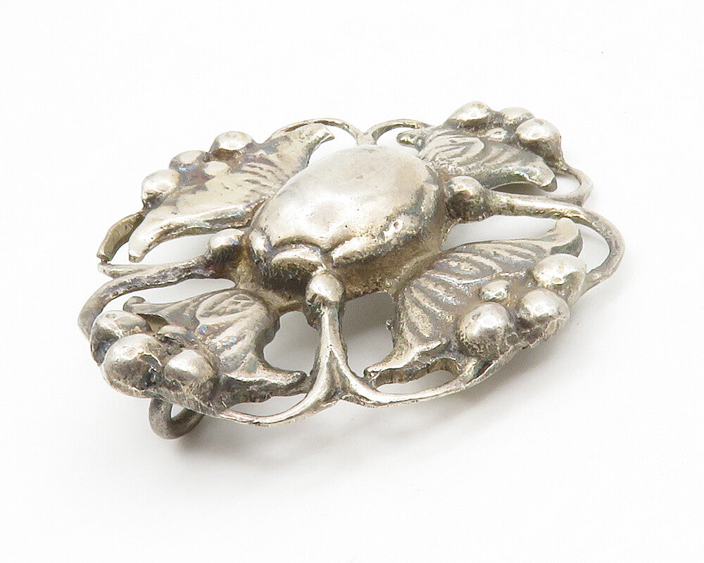 925 Sterling Silver  Vintage Antique Sculpted Floral Motif Pendant  PT10457
