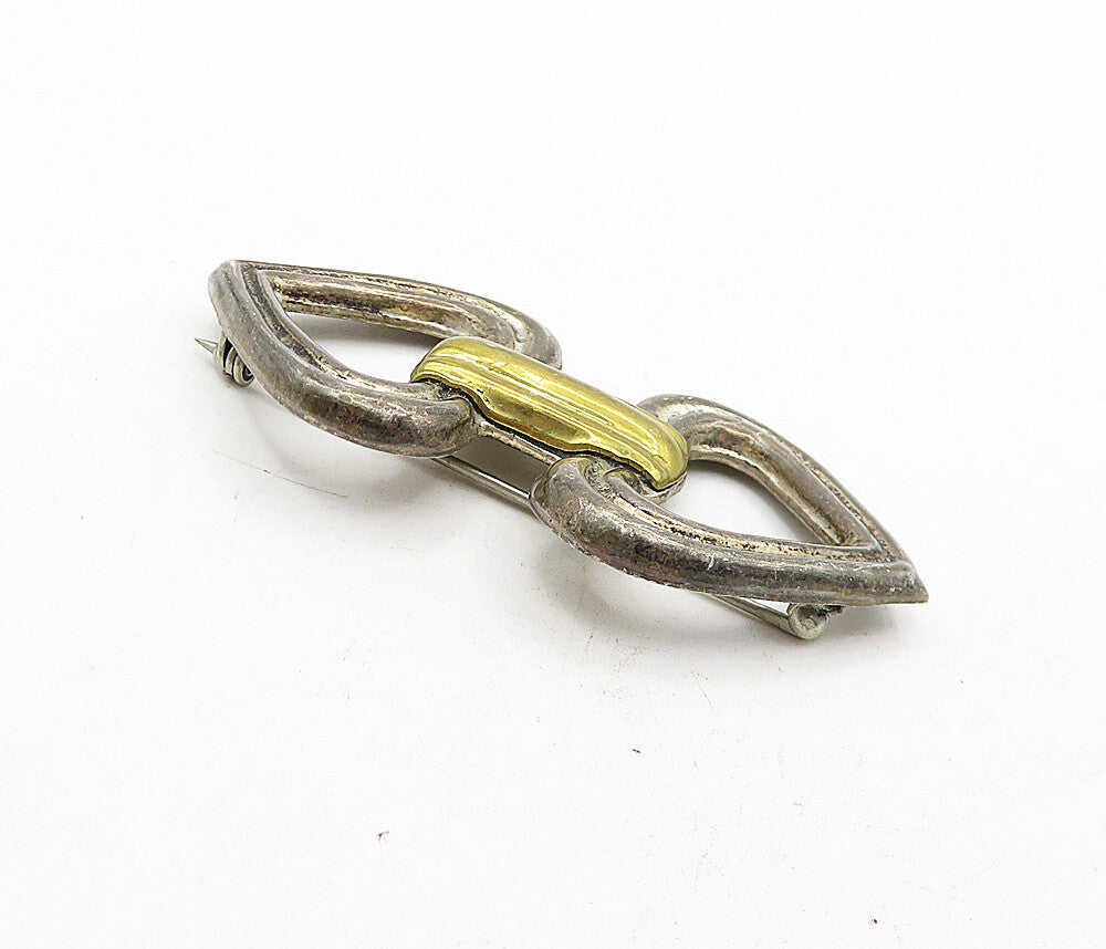 MEXICO 925 Sterling Silver  Vintage Two Tone Love Hearts Brooch Pin  BP1465