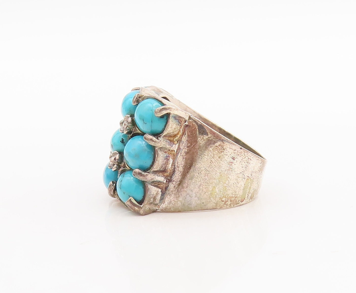 925 Sterling Silver Vintage Ring Cabochon Oval Blue Turquoise  Sz 8  RG29441