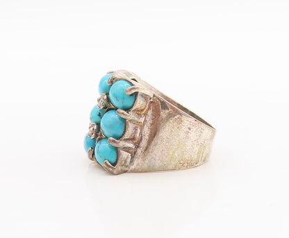 925 Sterling Silver Vintage Ring Cabochon Oval Blue Turquoise  Sz 8  RG29441