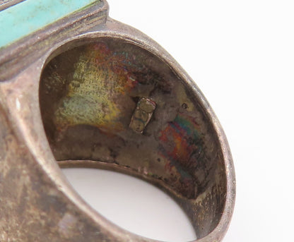 925 Sterling Silver Vintage Ring Turquoise Dark Tone Floral Band  Sz 7  RG33854