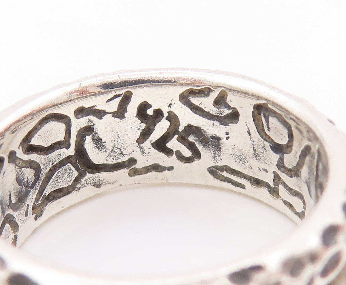 925 Sterling Silver Vintage Ring Solid Dented Borders & Beaded  Sz 7  RG28114