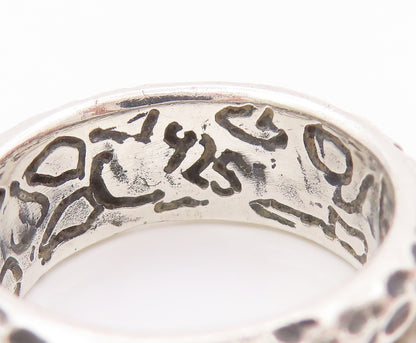 925 Sterling Silver Vintage Ring Solid Dented Borders & Beaded  Sz 7  RG28114