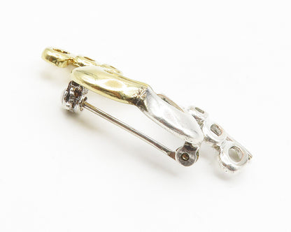 925 Sterling Silver  Shiny Two Tone Open Love Heart Brooch Pin  BP5373