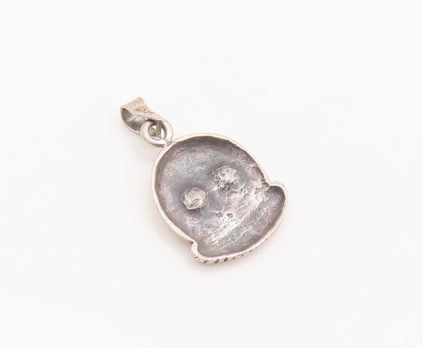 925 Sterling Silver Vintage Pendant Solid Carved Scary Halloween Skull  PT22674