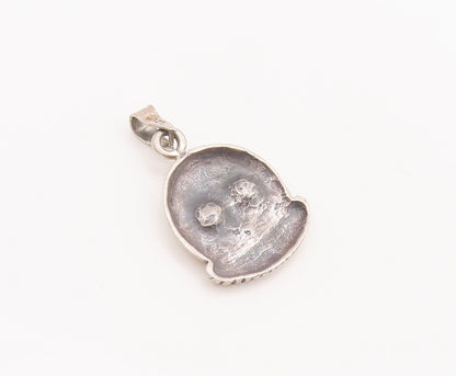 925 Sterling Silver Vintage Pendant Solid Carved Scary Halloween Skull  PT22674