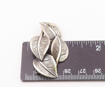 BEAU 925 Sterling Silver  Vintage Textured Floral Leaves Brooch Pin  BP3774