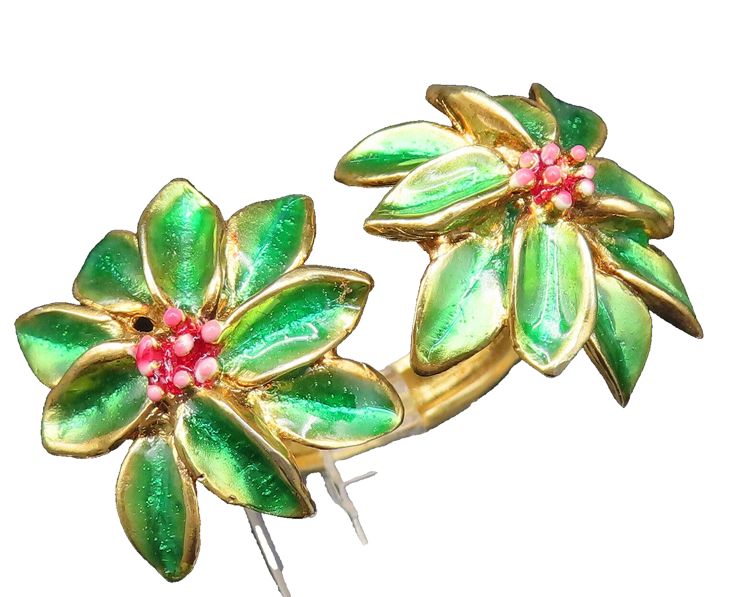 925 Sterling Silver Vintage Gold Plated Double Enamel Flower Ring Sz 7.5 RG25431