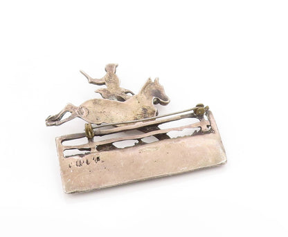 925 Sterling Silver Vintage Brooch Antique Fox Chase Hunter Leap Pin  BP11899