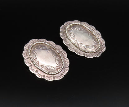 925 Silver  Vintage Etched & Rope Twist Floral Clip Back Earrings  EG12210