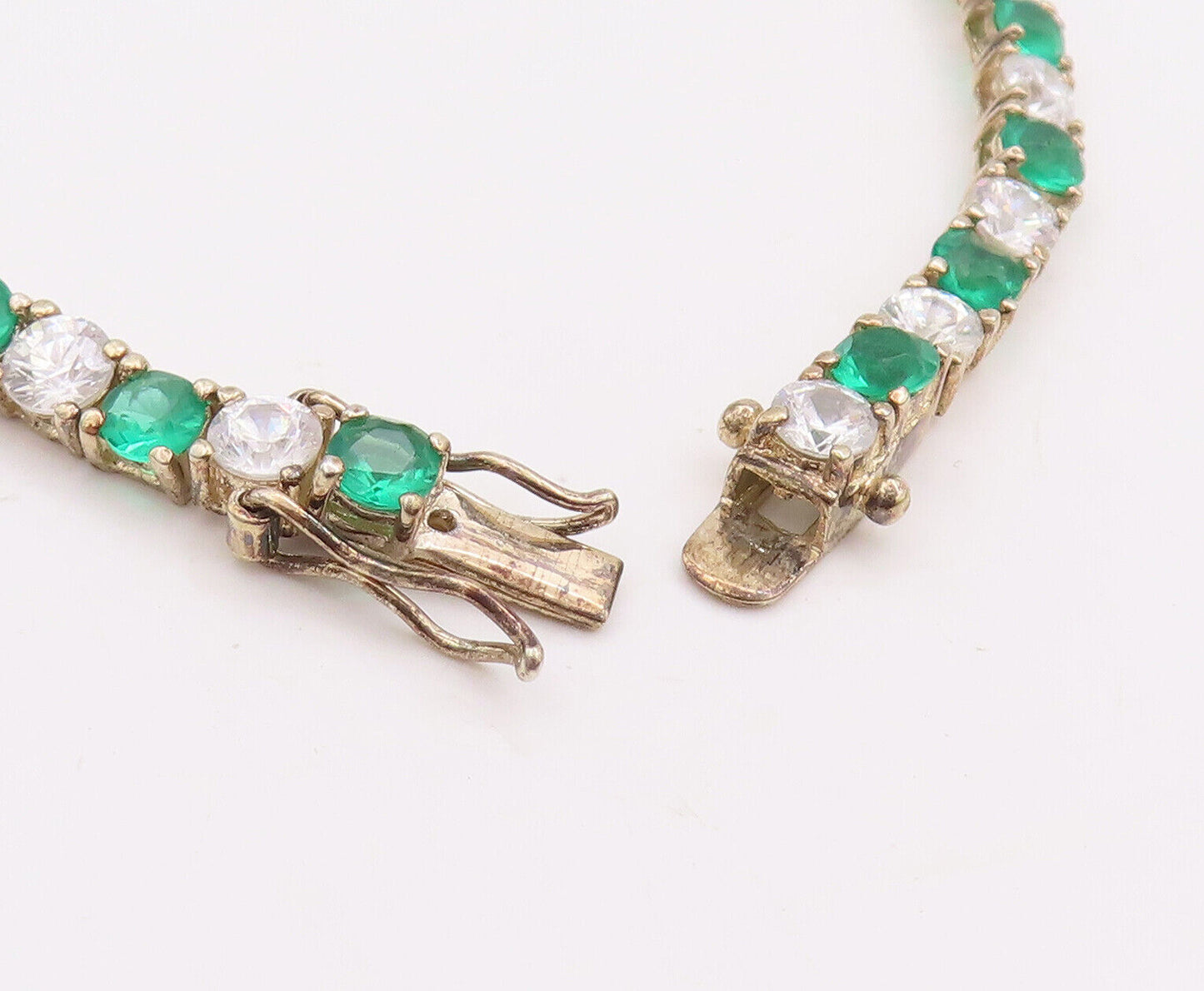 925 Sterling Silver Vintage Bracelet Gold Plated Round Green White Topaz BT10621