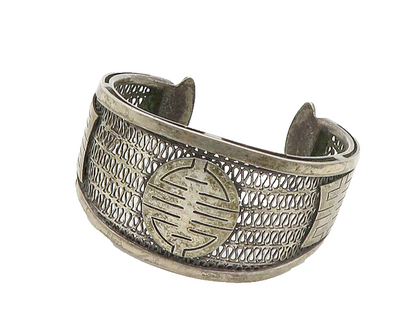 CHINESE 925 Sterling Silver  Vintage Antique Swirl Detail Cuff Bracelet BT7054