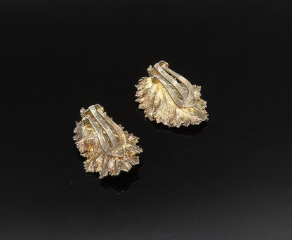 925 Silver  Vintage Gold Plated Textured Leaf Non Pierced Earrings  EG12038